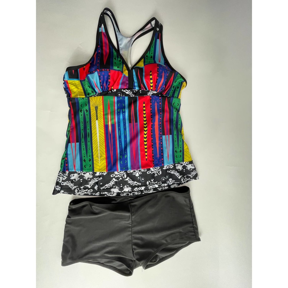 Women's Unbranded Multi-Colored Two-Piece Tankini, Size Large (A35)